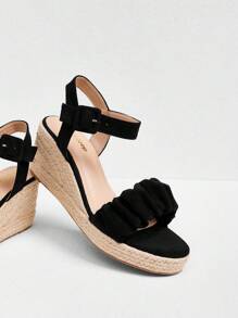 Styleloop Women's Woven Rope Platform Wedge Sandals, Vacation Style BOHO Chic Retro American Western Music Festival Party Outfit For Christmas Valentine's Day Holiday Travel Essential Boho - Black - View 4