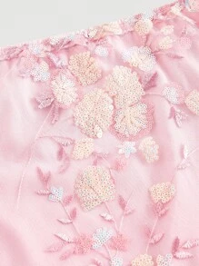 SHEIN MOD 女士优雅亮片刺绣美人鱼下摆裙、可爱上衣、舞会裙、生日、节日场合、返校、女士正式装、万圣节、乡村音乐会、狂欢、2000 年代风格、夏季、波西米亚风、巡航 - 粉色 - 查看 3