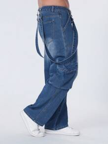 Manfinity Homme Men's Streetwear Cargo Denim Bib Overalls