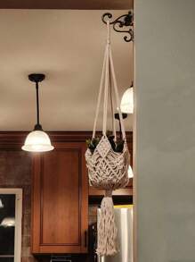Colgante de planta de macramé hecho a mano con borlas - Soporte colgante de cuerda de algodón para macetas para decoración interior del hogar, decoraciones de tablón de pared bohemio - Multicolor - Ver 7