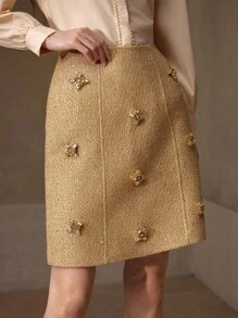 MOTF PREMIUM 粗花呢水钻开衩裙