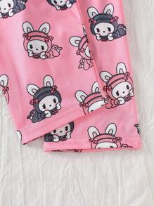 Young Girl Summer Cute Cartoon Anime Pajamas Set, Short Sleeve Top & Shorts, Sweet Princess Style Girls Home Clothes, 2025 New Arrival, Comfortable Cute Pajama Set For Girls Girls Sleep Wear Cute Pjs Sets For Girls Bunny Pajama Set Pink Pajama Set For Girls
