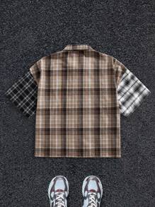 EASEVO Men Plus Size Woven Half Sleeve Casual Plaid Shirt, Suitable For Summer, Emo - Black - View 2
