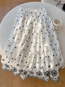 Comfortcana 女士休闲花卉刺绣半身裙，夏季波西米亚风 Fairycore 女装 - 藍白色 - 查看 5