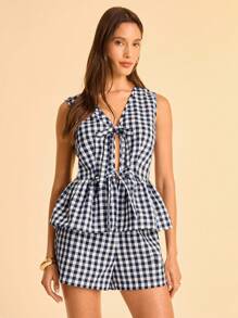 CAJUNI 2 قطعة/مجموعة من لباس علوي والشورتات المربعة بدون أكمام للنساء