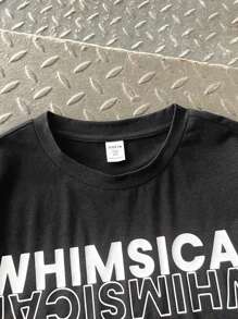 SHEIN Teenager Boys' Casual Street Fashion Text Logo Print Solid Color Comfortable Crew Neck Short Sleeve T-Shirt, Suitable For Commuting, School, Casual, Travel, Sports, Spring/Summer Tshirt For Teens Black Graphic Tshirt Black Tshirt - Black - View 6