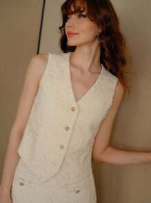 MOTF PREMIUM EMBROIDERY BUTTON UP WAISTCOAT - Apricot - View 5