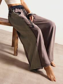 Bohemela 针织拼色宽松阔腿水洗女裤