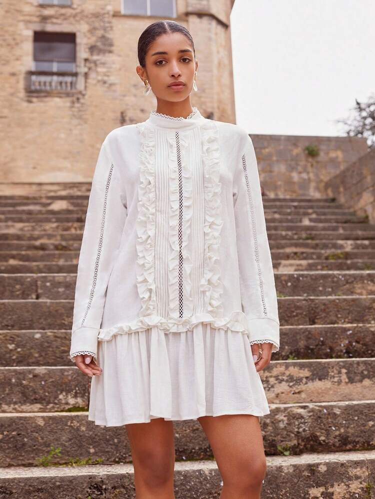 SHEIN Maija Solid Color Ruffle Hem Short Vacation Casual Dress