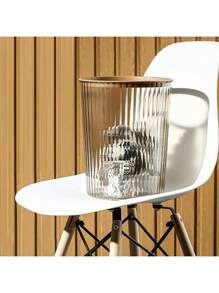 1pc家用垃圾桶清洁桶大容量家用浴室卫生间客厅卧室轻奢高端压圈新现代简约透明 - 駝色 - 查看 3