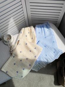 Comfortcana 2pcs/Set Women Bow Print Elastic Waist Loose Wide Leg Casual Pants