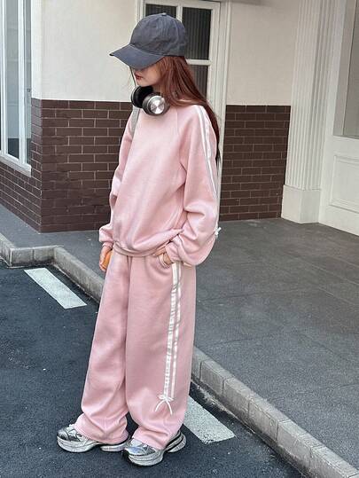 DAZY 少女羊毛衫套装，休闲宽松拼色设计，秋季