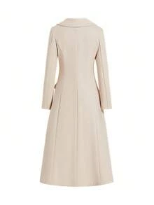 Ellevyn 女士优雅缺口领长款羊毛大衣，带口袋，适合街头、通勤和多场合穿着，秋季 - 杏色 - 查看 4