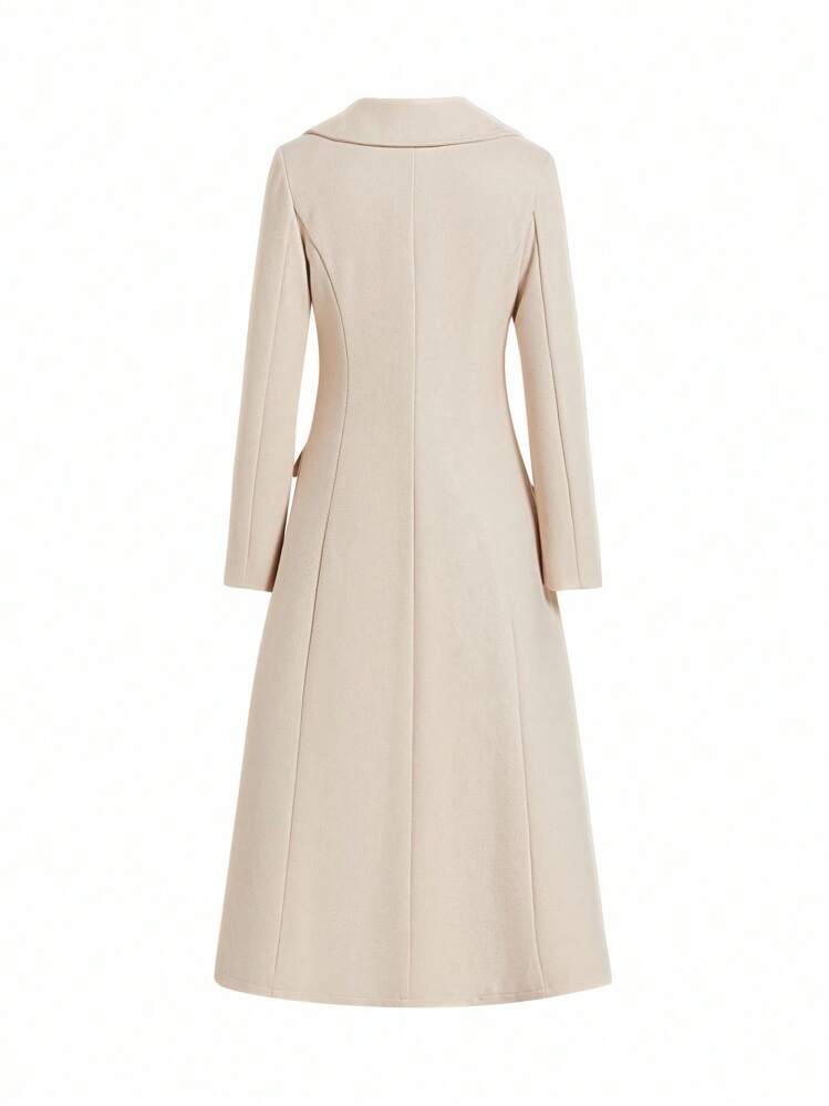 Ellevyn Women's Elegant Notched Collar Long Woolen Coat With Pockets, Suitable For Street, Commute And Multi-Occasion Wear, Autumn Women's Winter Coat  Chic Autumn,Fall - Apricot - View 4