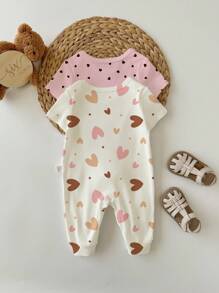 SHEIN 新生儿爱心印花短袖连体衣，适合夏季穿着