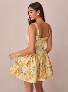 Enchnt Women's Elegant Floral Allover Print Mini Dress For Summer - Yellow - View 7