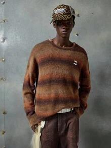 NEON BLANC 男士休闲针织长袖圆领条纹套头衫，适合秋冬 - 黃色 - 查看 2