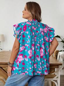 SHEIN CURVE+ 加大码花卉印花荷叶边下摆度假休闲衬衫 加大码花卉上衣 加大码夏季衬衫 女式花卉上衣 女式夏季上衣 8xl 女式上衣，开学秋季女装，冬季，CURVE PLUS - 彩色 - 查看 2