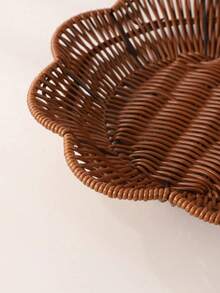 SHEIN Handwoven Rattan Storage Basket Decorative Woven Fruit Snack Tray Living Room Organizer Home Decor Natural Fiber Basket Multipurpose - Brown - View 4