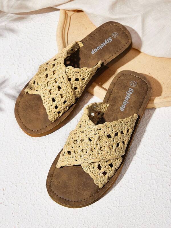 Styleloop Sandale plate țesute cu bretele încrucișate pentru femei la modă de vară Pantofi de vacanță Reducere de vară Boho Feels Vintage Cottage Core Frenchy Pantofi Crăciun Toamnă Vacanță de Anul Nou