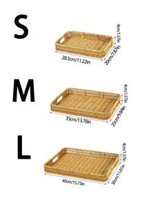 SHEIN 3 件/2 件/1 件复古编织托盘带手柄，面包篮，耐用储物篮，用于零食、蔬菜、水果、甜点、桌面、客厅、阳台、野餐、装饰性收纳托盘 - 黃色 - 查看 4