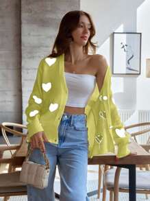EURMUSE Knitwear Cardigan With Heart Placement - Yellow - View 6