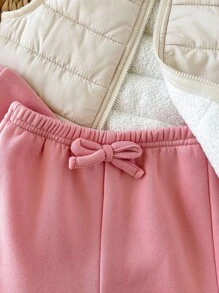 SHEIN 女婴可爱粉色长袖卫衣和抓绒外套套装，秋冬款 - 彩色 - 查看 4