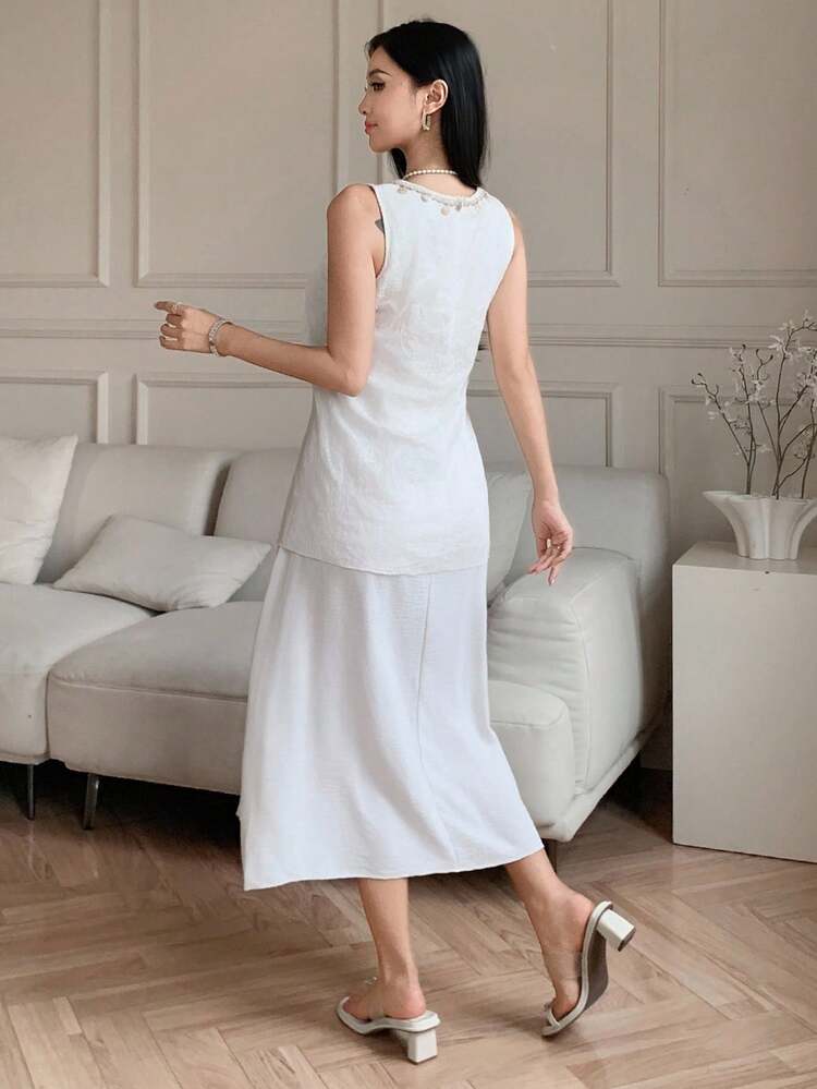 Chinese Style Vintage Slimming Embroidered Round Neck Loose Dress