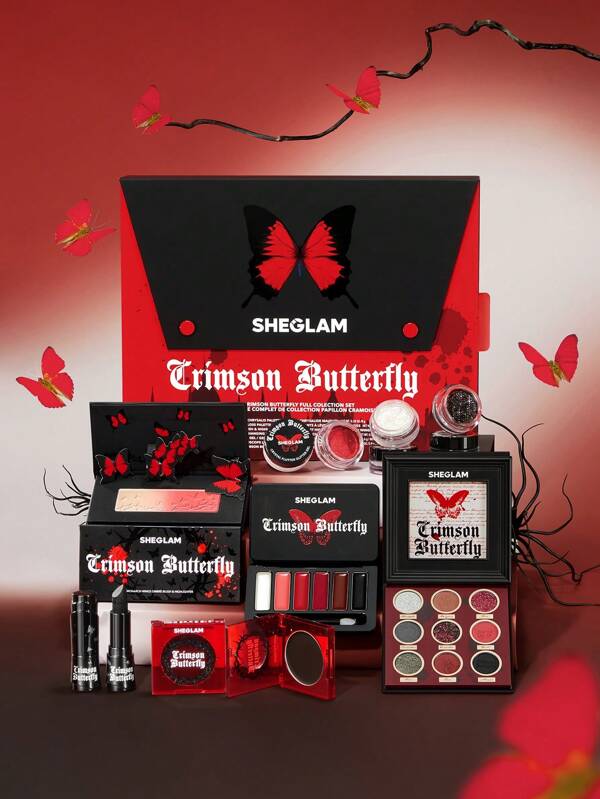 SHEGLAM Crimson Butterfly Komplette Kollektion Set Halloween Make-Up Set Gothic Grunge Abschluss Geburtstag Urlaub Sommer Herbst Autumn Y2K Schick Mode Damen Make-Up Kosmetik Party Strand Reise Camping DraußEn Schule Campus Ausflug Festivals Dekoration Geschenk PräSent Rose MäDchen Cosplay Beste Farbe Charme AtmosphäRe