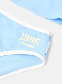 SUMWON Monte Carlo 2 Pcs Swimsuit Beachwear Collection Long Sleeve Bikini Set With Logo Print Half Zip Crop Top High Waist Active Youth Beachwear - Blue - View 8