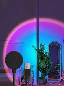 Teckwe 1pc Sunset Projection Lamp, Creative Led Decorative Atmosphere Light, Romantic Night Light, 7 Colors & 13 Modes Optional, Suitable Fo Room Decor, Cafe, Valentine's Day Decoration - Black - View 2