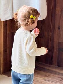 SHEIN Baby Girl Textured Floral Long Sleeve Top And Pocket Detail Pants Set, Fashion For Autumn/Winter - Apricot - View 8