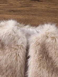 Young Girl Furry Gradient Color Block Open Front Fuzzy Coat Sleeveless Vest,Cute Casual National Style Fashionable Mom & Daughter Matching,Fall/Winter - Apricot - View 5