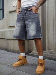 ROMWE MEN Street Life Shorts vaqueros sueltos para hombre con doble cintura