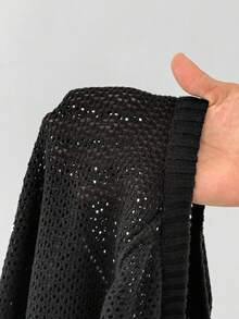 Coolane 男女情侣同款针织条纹数字印花超大针织罩衫，秋冬季跨年/情人节 - 黑色 - 查看 7