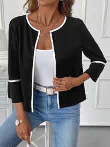 SHEIN Clasi Áo khoác nhẹ màu tối giản đa năng thời trang thường ngày cho nữ vào mùa thu/đông - màu đen - Xem 5