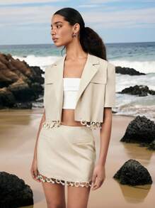 Maija 2025夏季新款串珠下摆设计浪漫都市休闲度假裙，适合音乐节、海滩、日常、派对、婚礼、毕业季 - 卡其色 - 查看 5