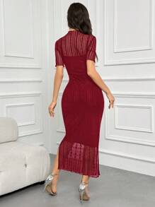 Modelyn Contrast Lace Split Back Elegant Dress For Summer Long Evening Dresses - Burgundy - View 5