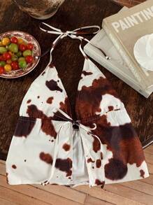 Comfortcana Áo crop top hở lưng in họa tiết tie-dye gợi cảm dành cho nữ kèm dây buộc eo, phong cách cao bồi dành cho nữ, trở lại trường, trang phục miền Tây - màu nâu - Xem 5