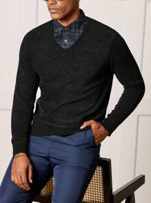 Manfinity CityGents Men's 2 In 1 Knitted Sweater, Lightweight, Spring & Autumn - Black - View 3