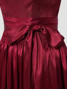 Fairmaia 德国传统女性对比色系腰无袖连衣裙 Dirndl 慕尼黑啤酒节传统德国传统复古无袖女装传统 Dirndl 方领连衣裙和围裙，适合十月、万圣节 - 酒紅色 - 查看 3