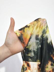 Maija 女士深绿色扎染印花立领修身长袖休闲时尚衬衫，适合早春节日西式女装 - 綠色 - 查看 8