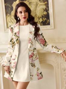 Vintamour Ensemble vintage élégant de 2 pièces pour femme, robe fourreau à imprimé floral sans manches, blazer à revers cranté à manches longues, tenue de bureau décontractée, tenue d'invitée de mariage, tenue d'enseignante, vêtements d'automne pour femme, tenue d'affaires décontractée, tenue de vacances pour femme, tenue d'anniversaire pour femme, vêtements d'automne, tenue de bureau élégante pour femme, vêtements d'hiver pour femme, tenue de travail pour femme, tenue de festival pour femme - Nude - Voir 5