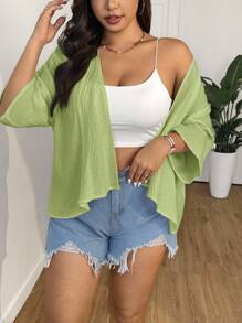 SHEIN EZwear Áo khoác cotton trắng ngắn nhẹ cỡ lớn, mùa hè thu/đông - màu xanh lá - Xem 3