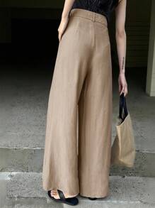 DAZY 女士宽松休闲直筒裤，舒适夏季沙滩度假长裤 - 卡其色 - 查看 4