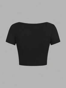 SHEIN EZwear 4 件套休闲简约黑色、深酒红色、灰色、白色圆领/方领短袖短款紧身 T 恤女款，适合夏季 - 彩色 - 查看 10
