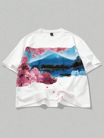 Anime Camiseta de manga corta con estampado de estilo japonés para hombre, adecuada para uso diario en primavera/verano