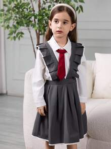 少女学院风长袖衬衫和百褶拼色连衣裙套装 - 彩色 - 查看 6