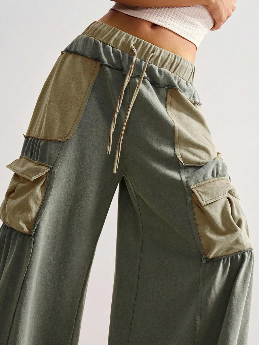 Bohemela Quần ống rộng dệt kim màu trơn đơn giản cho nữ - xanh quân đội - Xem 1