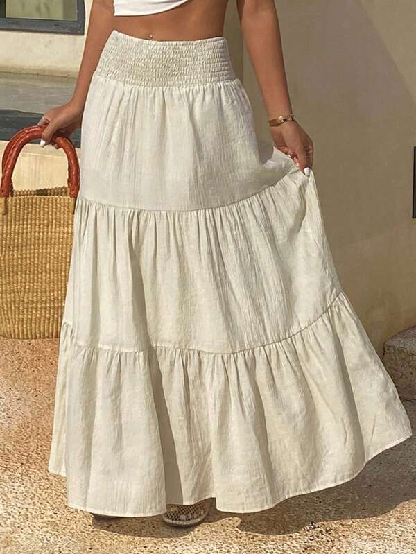 Dazy Kids Teen Girls' Solid Color Ruffle Trim Waist Tied Casual A-Line Skirt